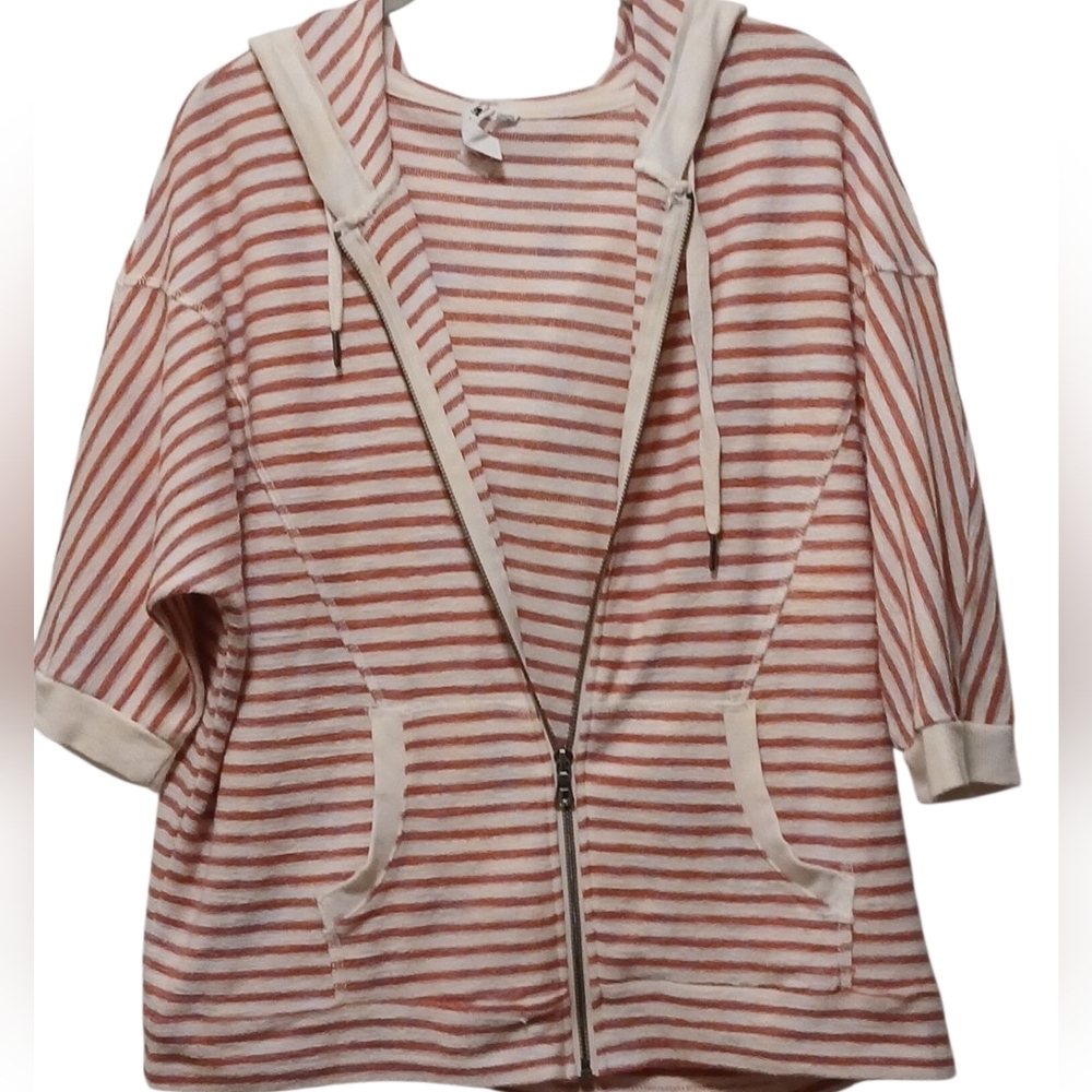 Cable & Gauge - White & Pink Stripped Hoodie W/ Drawstring & Pockets - Picture 2 of 9